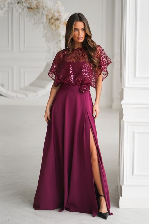 333-10 Elegancka Sukienka Na Ramiączkach Z Cekinowym Bolerkiem - bordowy
