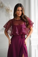 333-10 Elegancka Sukienka Na Ramiączkach Z Cekinowym Bolerkiem - bordowy
