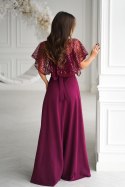 333-10 Elegancka Sukienka Na Ramiączkach Z Cekinowym Bolerkiem - bordowy