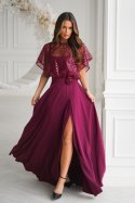 333-10 Elegancka Sukienka Na Ramiączkach Z Cekinowym Bolerkiem - bordowy