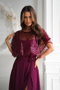 333-10 Elegancka Sukienka Na Ramiączkach Z Cekinowym Bolerkiem - bordowy