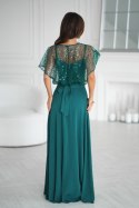 333-13 Elegancka Sukienka Na Ramiączkach Z Cekinowym Bolerkiem - butelkowy