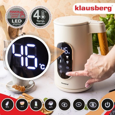 Czajnik elektryczny, 1,7L, LED dotykowy, regulacja temperatury, KLAUSBERG KB-9005