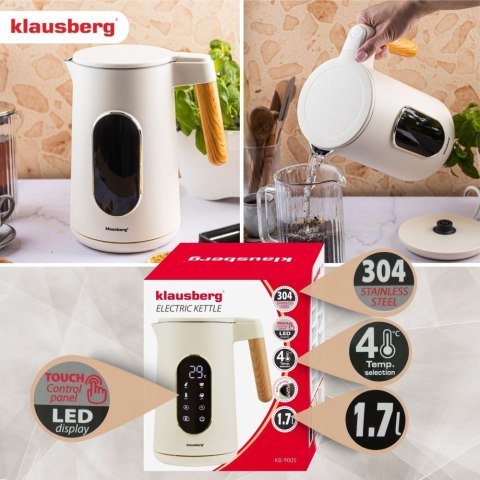 Czajnik elektryczny, 1,7L, LED dotykowy, regulacja temperatury, KLAUSBERG KB-9005