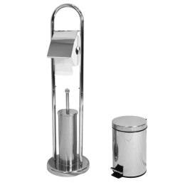 Zestaw łazienkowy szczotka do WC stojak na papier toaletowy kosz 3W1 srebrny BRUNBESTE BB-3921