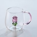 Szklanka ze szklanym tulipanem w środku, różowa rączka 400ml - SZK129