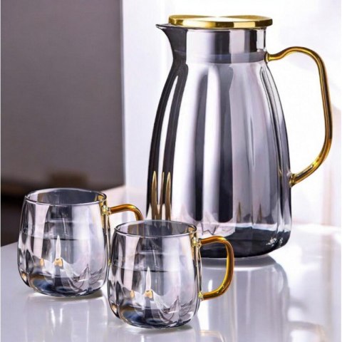 Zestaw- dzbanek 1600ml z falowanymi ściankami z pokrywką + 2 szklanki 350ml- DZ07