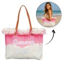 TORBA PLAŻOWA wakacyjna BOHO z frędzlami różowa ombre, na zakupy TP14R