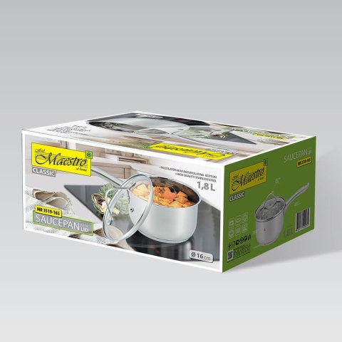 Rondel stalowy z pokrywką na indukcję gaz 16cm 1.8L MAESTRO MR-3519-16S