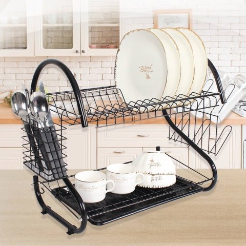 Suszarka do naczyń dwupoziomowa ociekacz na naczynia 38cm czarna MAESTRO MR-1025-38-BLACK