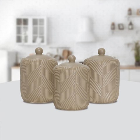 Zestaw 3 pojemników ceramicznych na kawę herbatę i cukier Geometry Beige MAESTRO MR-20004-03CS