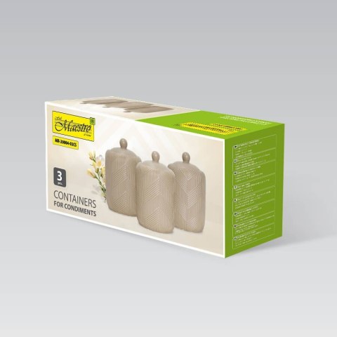 Zestaw 3 pojemników ceramicznych na kawę herbatę i cukier Geometry Beige MAESTRO MR-20004-03CS