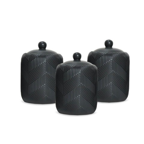 Zestaw 3 pojemników ceramicznych na kawę herbatę i cukier Geometry Black MAESTRO MR-20003-03CS