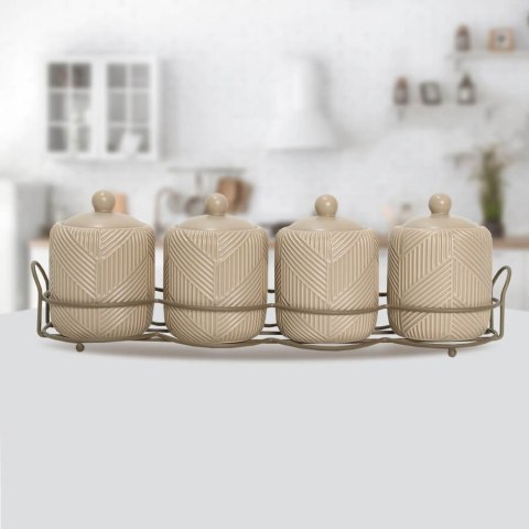 Zestaw 4 pojemników na przyprawy ze stojakiem Geometry Beige MAESTRO MR-20004-04CS