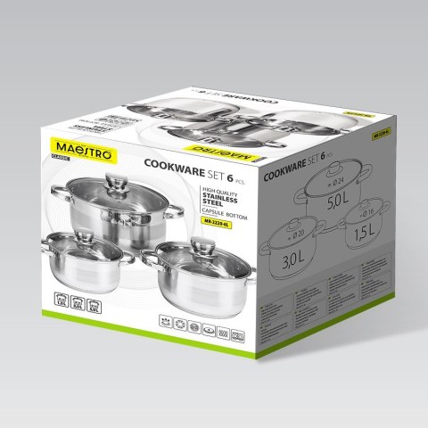 Zestaw garnków garnki komplet 6-ele 1.5L / 3L / 5L MAESTRO MR-2220-6L