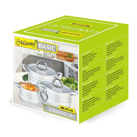 Zestaw garnków garnki komplet 6-ele 2.9L / 5.1L / 6.5L MAESTRO MR-3513-6L