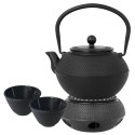 Zestaw zaparzacz żeliwny z podgrzewaczem i kubeczkami do herbaty 1.2L BRUNBESTE BB-2488