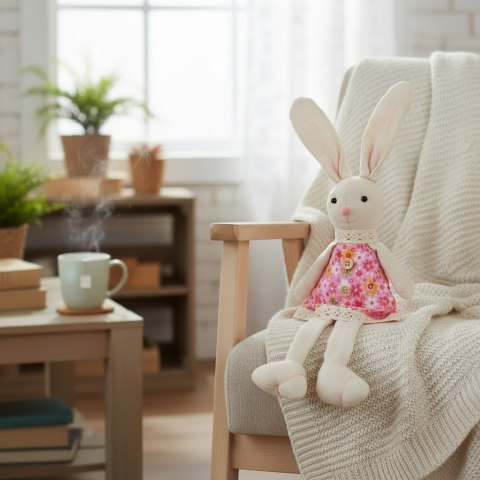 Zając siedzący Ozdoba Wielkanocna Figurka w różowej sukience 40 cm