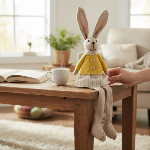Zając siedzący Ozdoba Wielkanocna Figurka w żółtej sukience 30 cm
