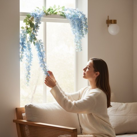 Wisteria Sztuczne Kwiaty Girlanda Glicynia Kwiaty Wiszące Balkon Taras Ślub niebieska