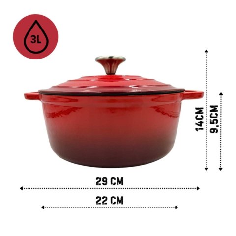 EMALIOWANY GARNEK ŻELIWNY 22cm 3L HAGE CZERWONY