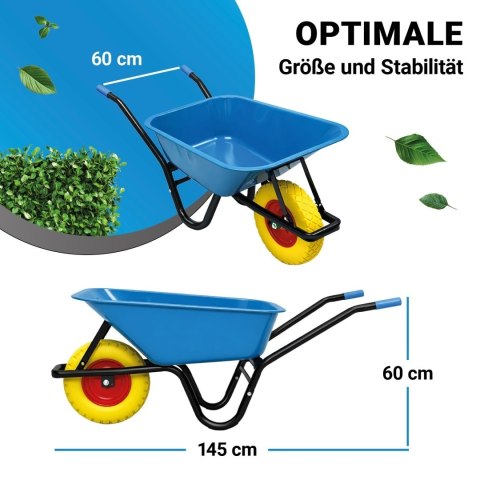 Taczka Ogrodowa Solidna taczka 100L jednokołowa niebieska Mocna 250kg +żółte koło PU