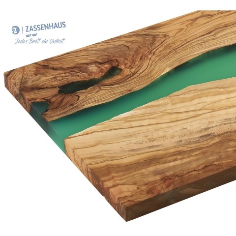 Deska do serwowania, drewno oliwne/żywica epoksydowa, 45 x 22 cm, zielona
