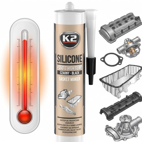 K2 SILIKON BLACK Uszczelka Wysokotemperaturowa +350°C 300g Kartusz B200N