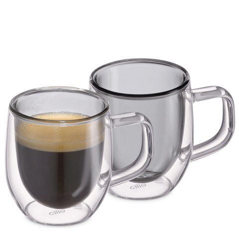 Szklanki do espresso o podwójnych ściankach, 2 szt., szkło borokrzemowe, 0,08 l, szare
