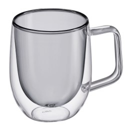Szklanki do kawy z mlekiem o podwójnych ściankach, 2 szt., szkło borokrzemowe, 0,25 l, szare