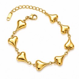 Bransoletka na rękę stal chirurgiczna pozłacana 14k złotem, serca BST1658