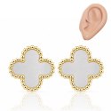 Kolczyki ze stali szlachetnej platerowane 14k złotem, Koniczynka mini biała 6mm KST3604