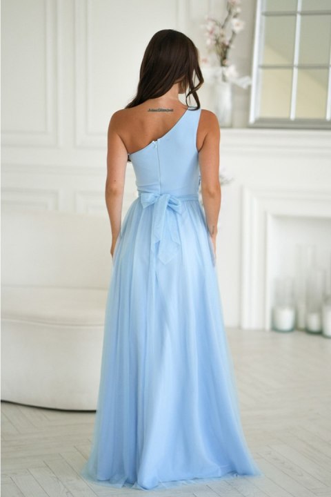 332-08 Elegancka Sukienka Z Haftem I Zwiewnym Tiulem - Baby blue