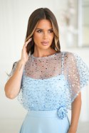333-08 Elegancka Sukienka Na Ramiączkach Z Cekinowym Bolerkiem - Baby blue