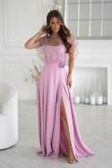 333-20 Elegancka Sukienka Na Ramiączkach Z Cekinowym Bolerkiem - brudny róż