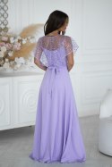 333-50 Elegancka Sukienka Na Ramiączkach Z Cekinowym Bolerkiem - liliowy