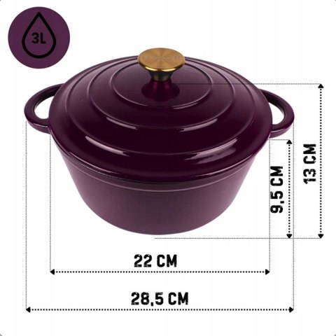 EMALIOWANY GARNEK ŻELIWNY 22cm 3L HAGE EGGPLANT