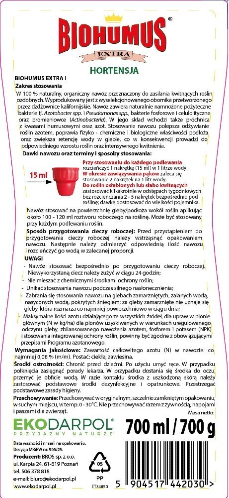 EKODARPOL BIOHUMUS EXTRA Hortensja 0,7L