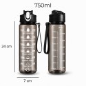 Butelka na wodę, sportowy bidon z miarką i hasłami motywacyjnymi 750ML czarna BD60