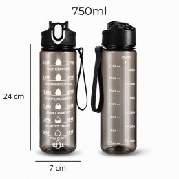 Butelka na wodę, sportowy bidon z miarką i hasłami motywacyjnymi 750ML czarna BD60