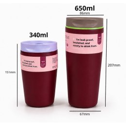 POJEMNY KUBEK TERMICZNY 340 ml TERMOS zamykany, bordowy CUP31