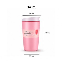 POJEMNY KUBEK TERMICZNY 340 ml TERMOS zamykany, jasnoróżowy CUP32