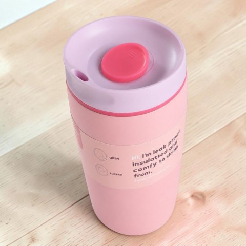 POJEMNY KUBEK TERMICZNY 340 ml TERMOS zamykany, jasnoróżowy CUP32