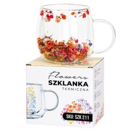Szklanka termiczna z kwiatami w środku, gipsówka kolorowa 300 ml 1szt SZK211