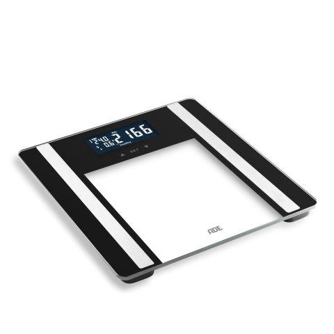 Waga łazienkowa z analizą masy ciała, do 180 kg, 30 x 30 cm, czarna