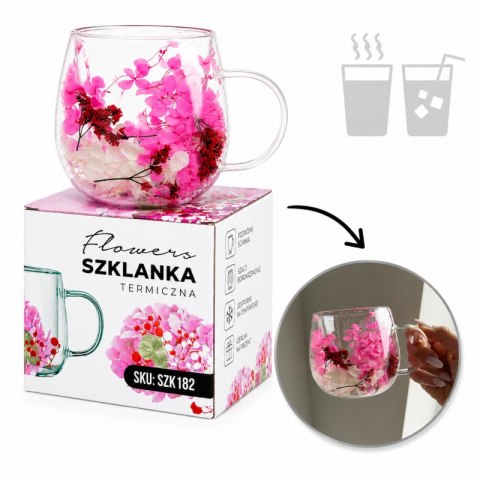 Szklanka termiczna z kwiatami w środku, gipsówka hortensje róż 300 ml 1szt SZK182