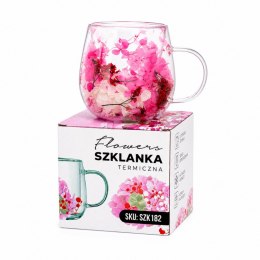 Szklanka termiczna z kwiatami w środku, gipsówka hortensje róż 300 ml 1szt SZK182