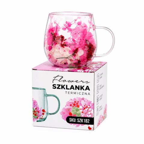 Szklanka termiczna z kwiatami w środku, gipsówka hortensje róż 300 ml 1szt SZK182