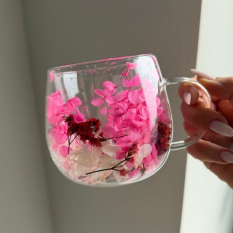 Szklanka termiczna z kwiatami w środku, gipsówka hortensje róż 300 ml 1szt SZK182