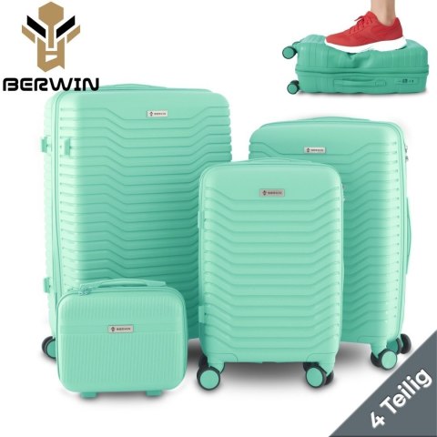 Zestaw 4 walizek podróżnych z beautycase - twarda skorupa, kółka 360°, zamek TSA